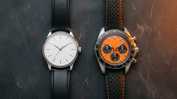 Chronograph vs regular three-hand watch comparison — two watches side by side showing the difference between a chronograph and a standard timepiece