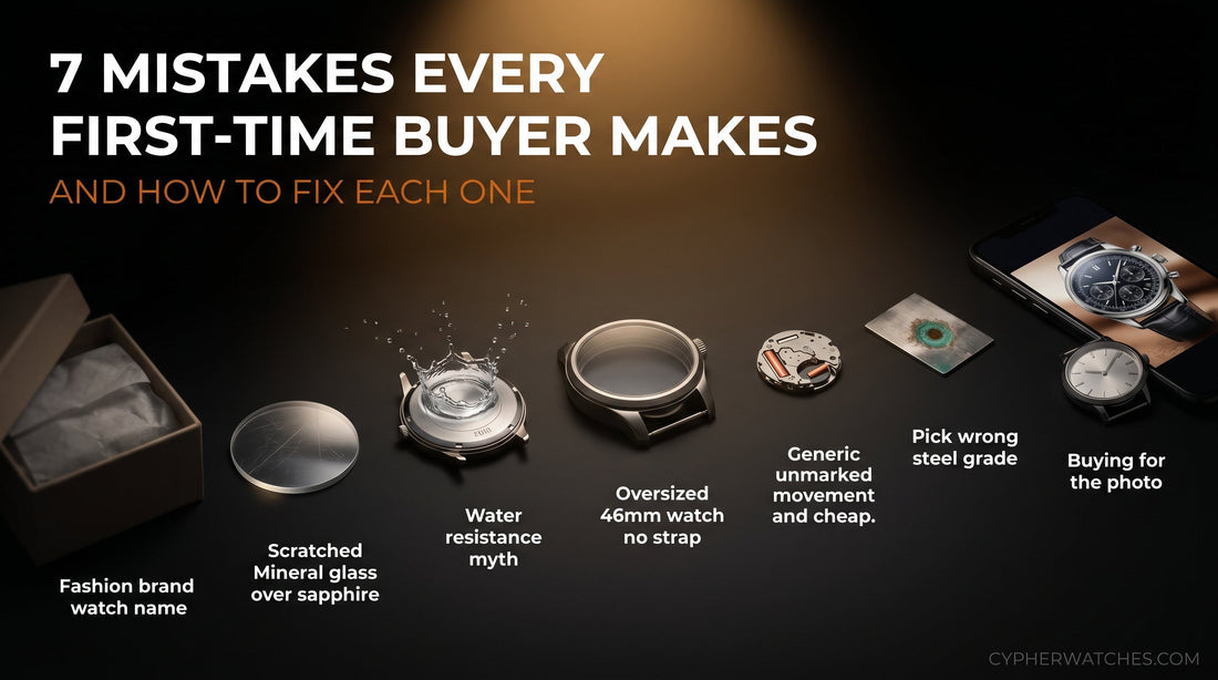 7 watch buying mistakes every first-time buyer makes in India and how to fix them — guide to sapphire crystal movement calibre steel grade and watch sizing