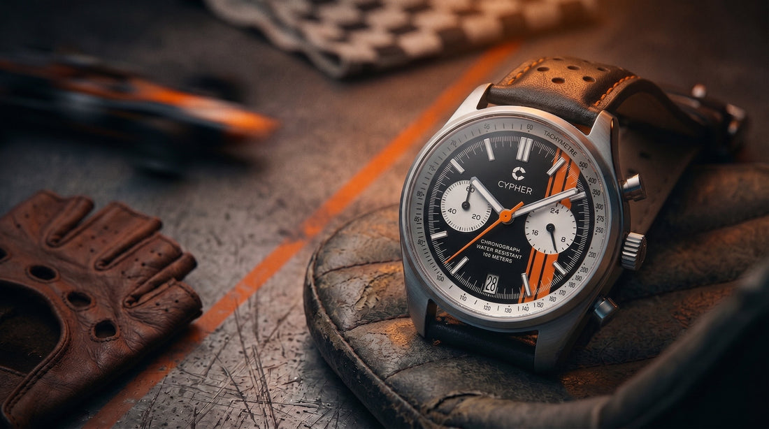 Tachymeter scale on racing chronograph watch bezel — how racing drivers measured speed using a watch with step by step guide and motorsport history