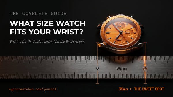 Complete watch size guide for Indian wrists showing how different case diameters from 36mm to 46mm look on a 6.5 inch wrist