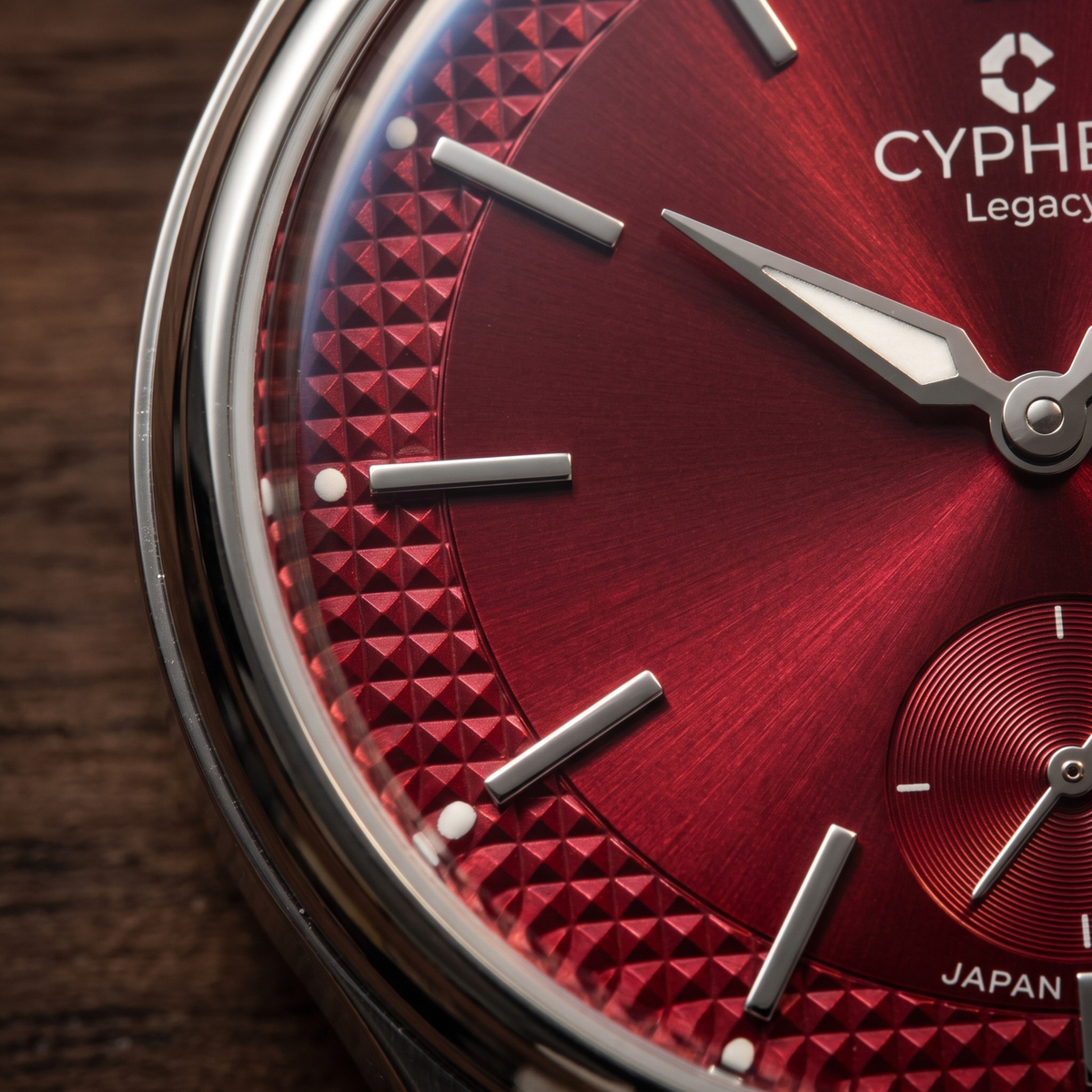 Cypher Legacy Bordeaux — Vintage Domed Dress Watch, Deep Red Dial — 4