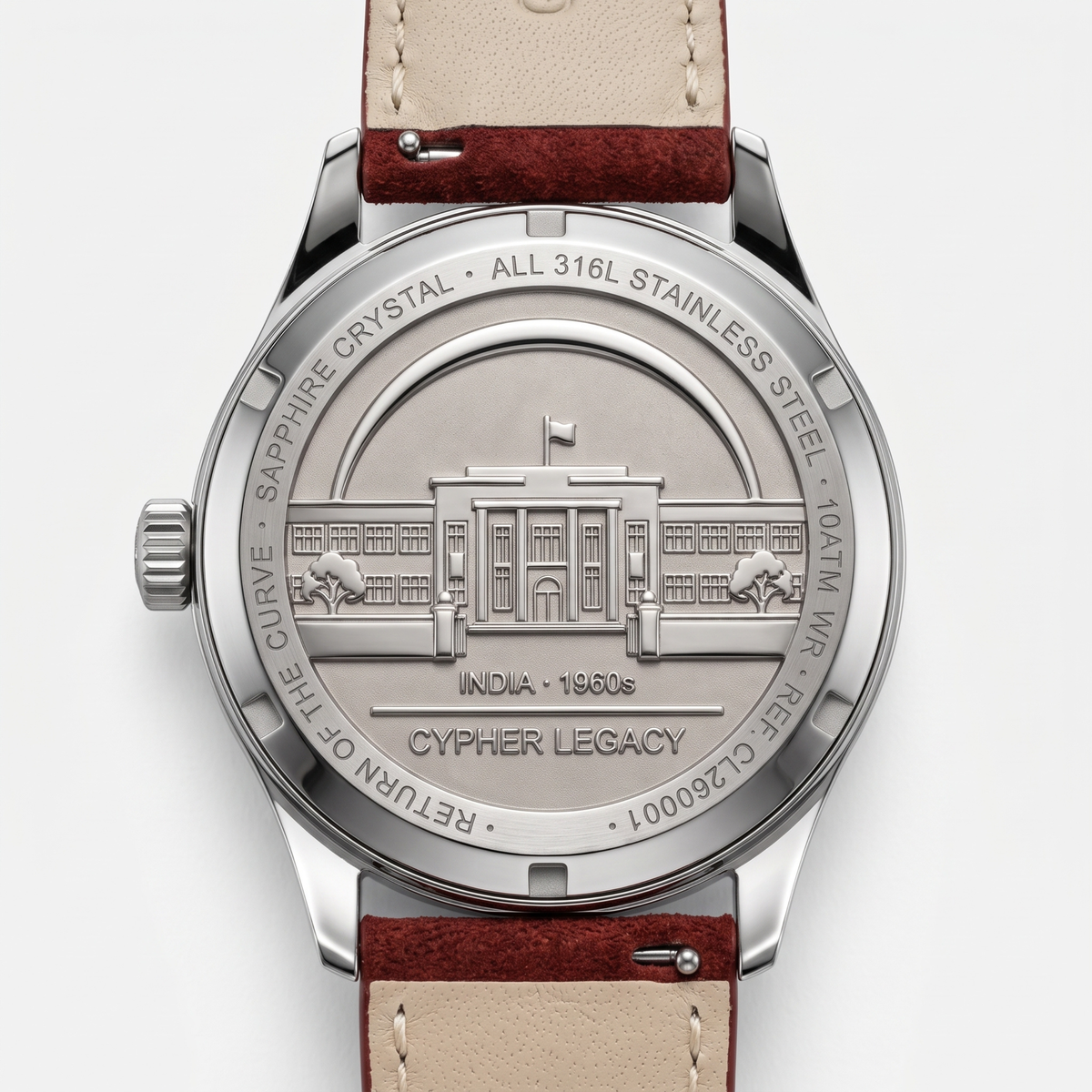 Cypher Legacy Bordeaux — Vintage Domed Dress Watch, Deep Red Dial — 7