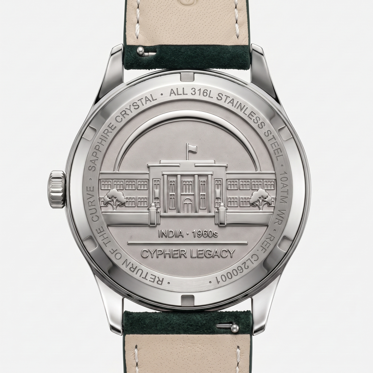 Cypher Legacy Evergreen — Vintage Domed Dress Watch, Green Dial — 6