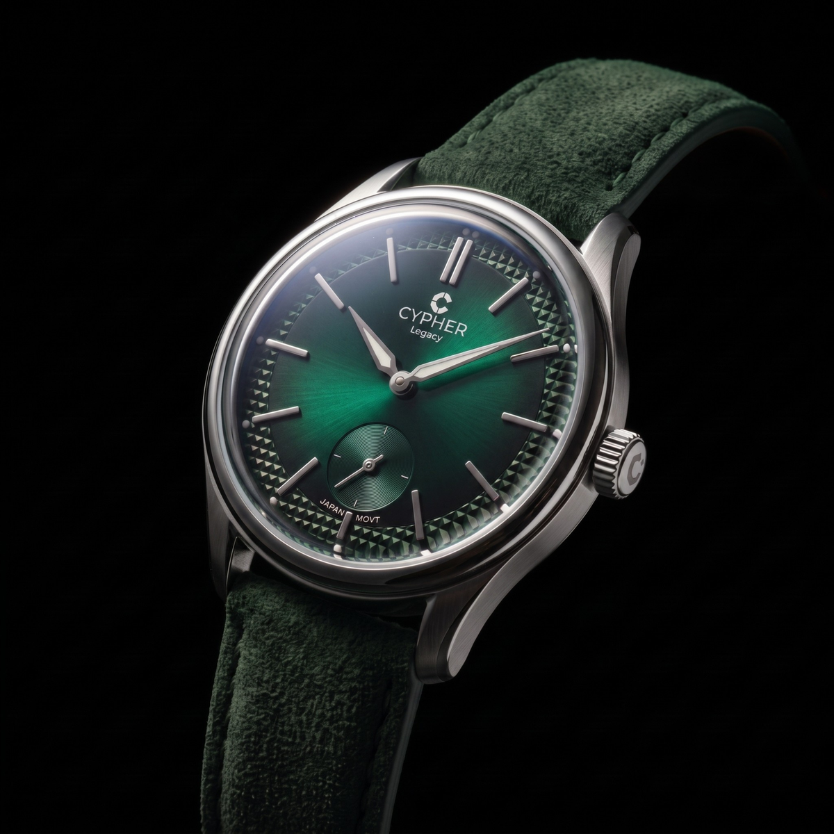 Cypher Legacy Evergreen — Vintage Domed Dress Watch, Green Dial — 3