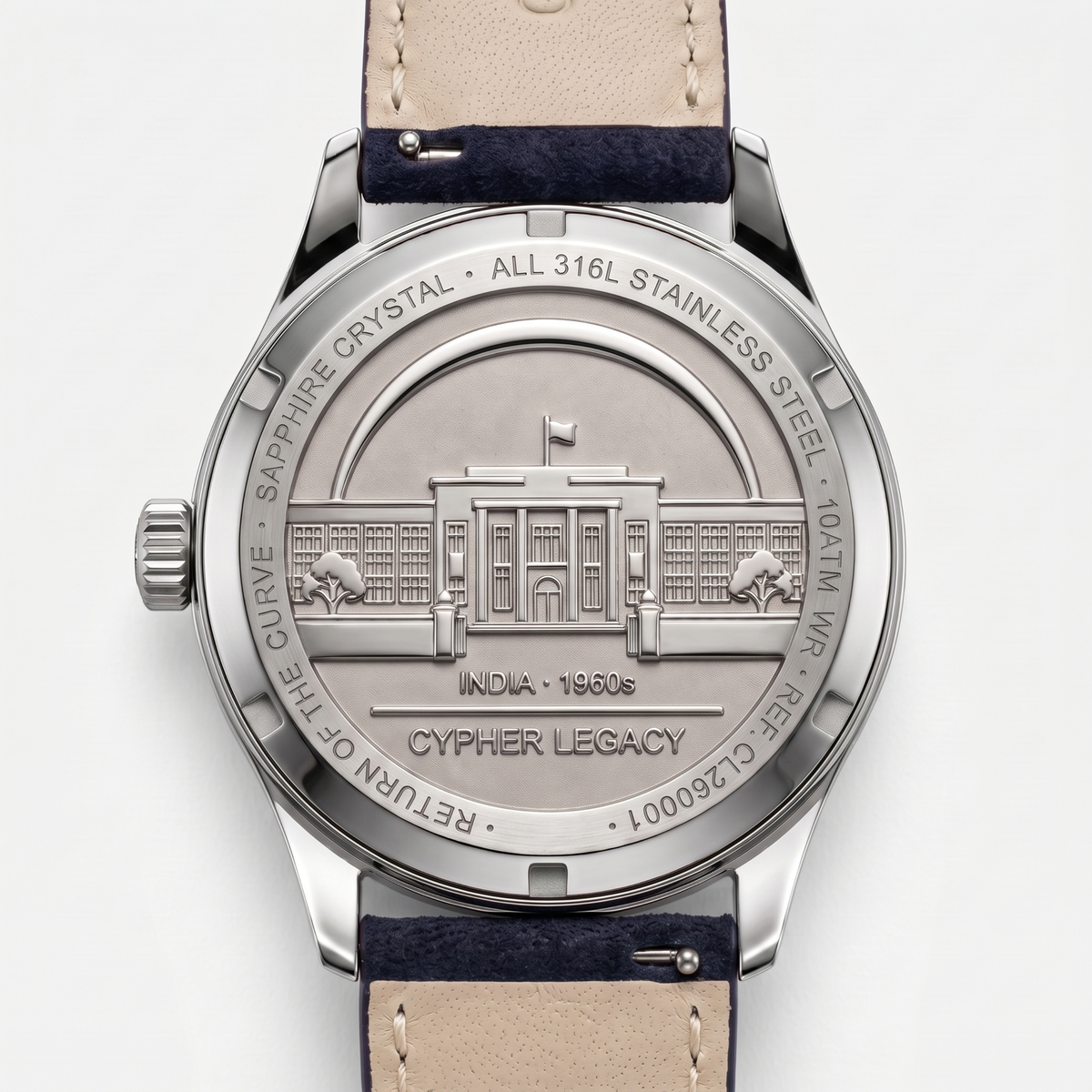Cypher Legacy Midnight — Vintage Domed Dress Watch, Navy Blue Dial — 5