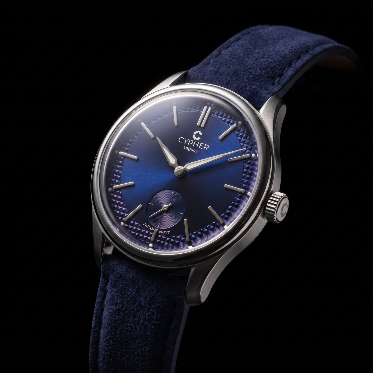 Cypher Legacy Midnight — Vintage Domed Dress Watch, Navy Blue Dial — 3
