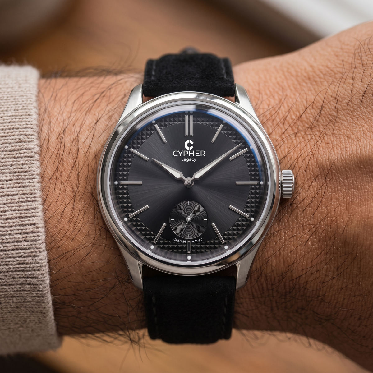 Cypher Legacy Obsidian — Vintage Domed Dress Watch, Black Dial — 2