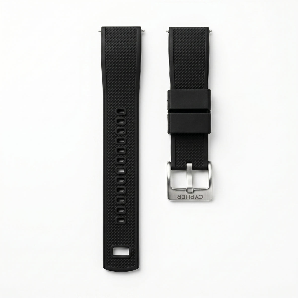 Cypher dual-tone silicone strap in Tactical Green with smooth finish and brushed steel buckle — front view