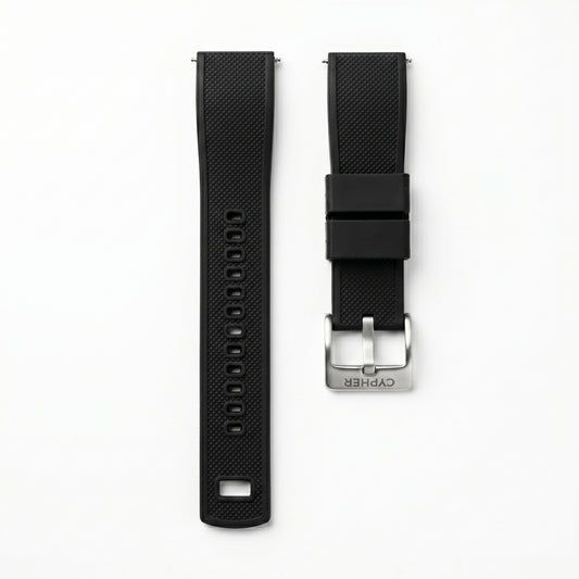 Cypher dual-tone silicone strap in Tactical Green with smooth finish and brushed steel buckle — front view